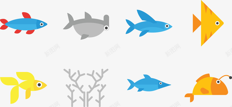 海洋生物鱼类合集矢量图eps免抠素材_88icon https://88icon.com 位图图形 印刷图 合集 手绘 手绘彩色 海洋 生物 装饰图 鱼类 矢量图