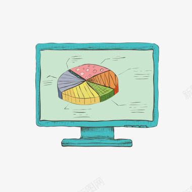 显示手绘电脑分析图标矢量图图标