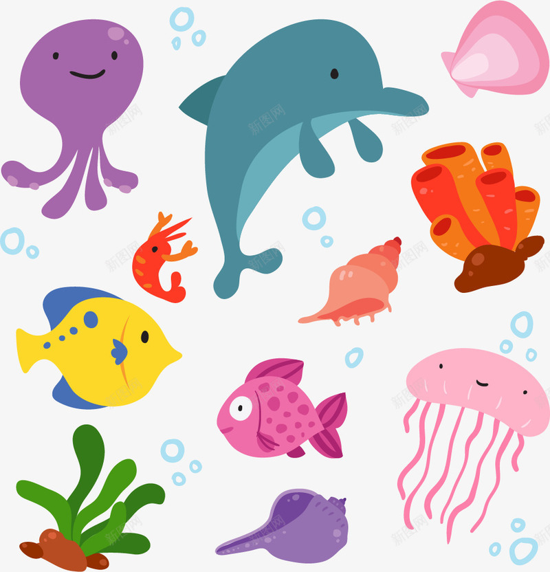 手绘海洋动物png免抠素材_88icon https://88icon.com 卡通 手绘 水母 海洋动物 海豚 章鱼 红色水母