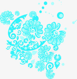 手绘蓝色效果花朵印花效果素材