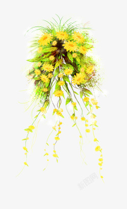 黄色藤蔓花朵花纹样素材