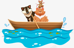 木舟手绘坐小船的动物高清图片