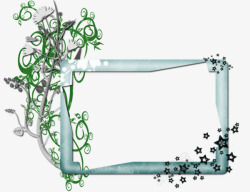 卡通蓝色相框花藤星星素材