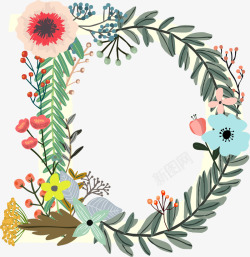 彩色K字母手绘植物花卉创意英文字母D高清图片