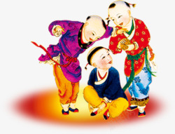 彩色中国画儿童中秋素材