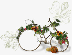 卡通手绘花朵自行车素材