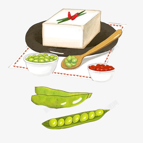 青豆腐手绘画片png免抠素材_88icon https://88icon.com 手绘美食 白色 豆腐 食材 黄豆