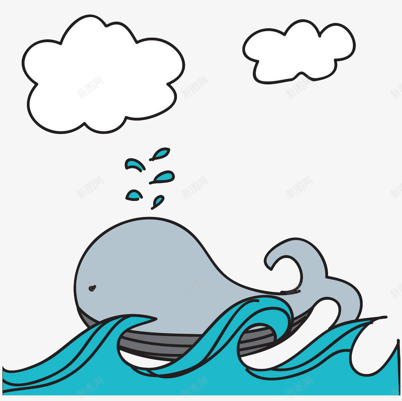手绘海面鲸鱼png免抠素材_88icon https://88icon.com 动物 卡通鲸鱼 手绘鲸 海水 海洋 海洋生物 海浪 海面 白去 鲸鱼