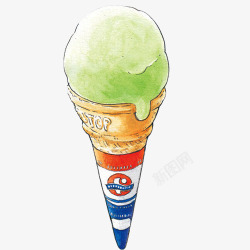 绿茶冰淇淋手绘画片素材