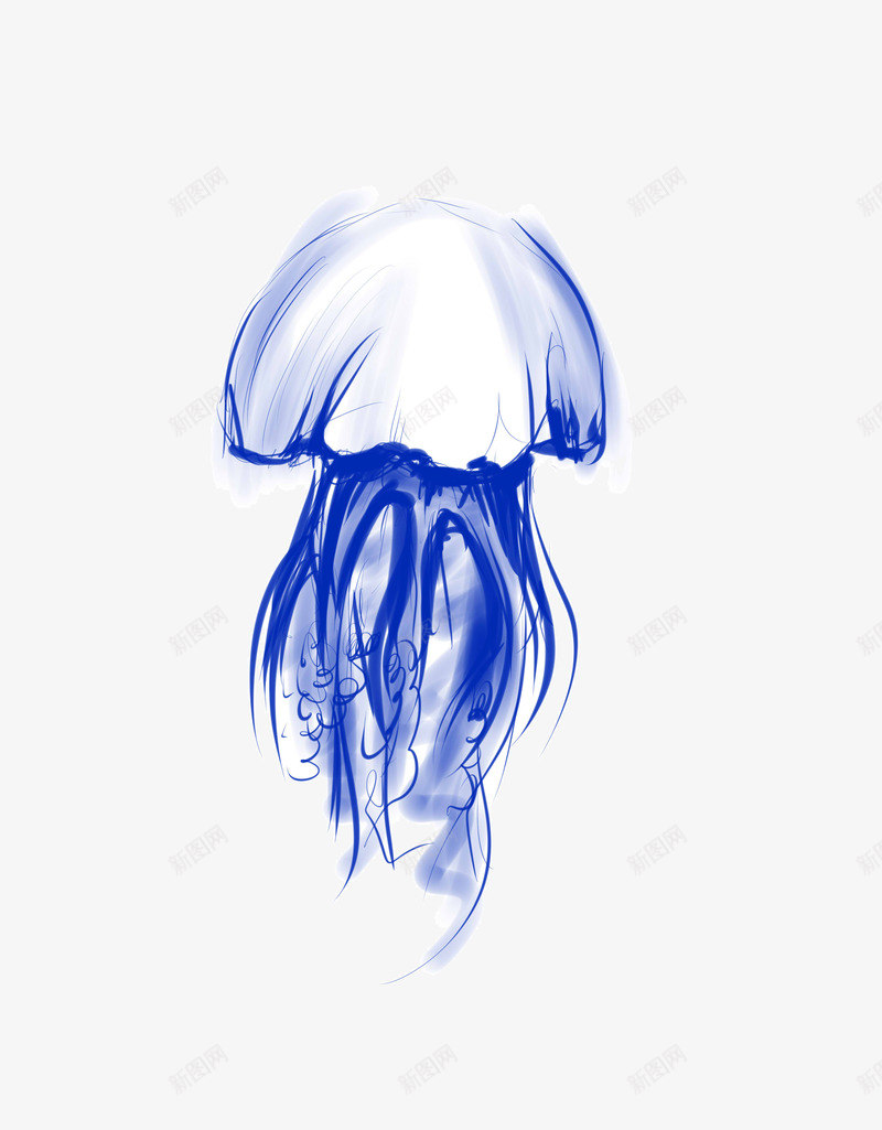 手绘蓝色水母png免抠素材_88icon https://88icon.com 手绘 水母 海洋生物 蓝色