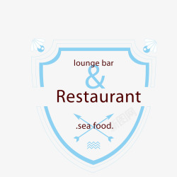 蓝色盾牌海洋食物餐馆标签矢量图素材