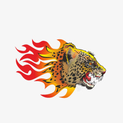 火焰和豹子头部插画素材