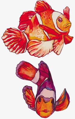 水彩手绘可爱小丑鱼素材