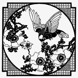 中国传统手绘黑白花鸟艺术素材