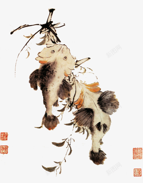 写意彩色水墨鱼png免抠素材_88icon https://88icon.com 两条鱼 写意 彩色 彩色水墨鱼 橘色 水墨 灰色 色彩搭配