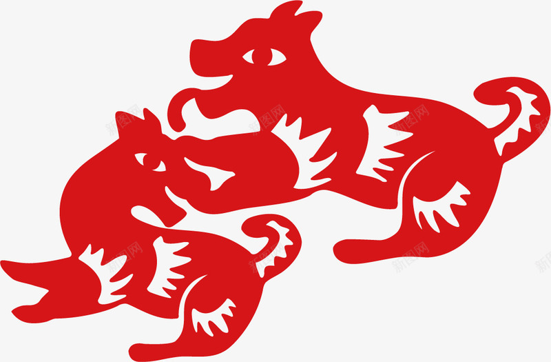 十二生肖剪纸png免抠素材_88icon https://88icon.com 剪纸 动物 十二生肖 卡通 戌狗 狗 生肖 红色 色彩 设计