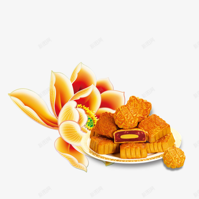 月饼和花矢量图ai免抠素材_88icon https://88icon.com 中秋节素材 月饼 花 矢量图