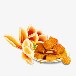 月饼和花矢量图素材
