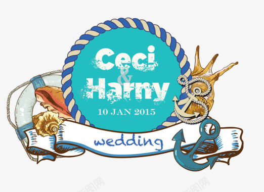 复古风婚礼logo素材藍色海洋風婚禮logo图标图标
