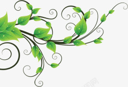 绿色卡通精美手绘花朵花藤素材