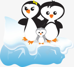 企鹅家庭冰块矢量图素材