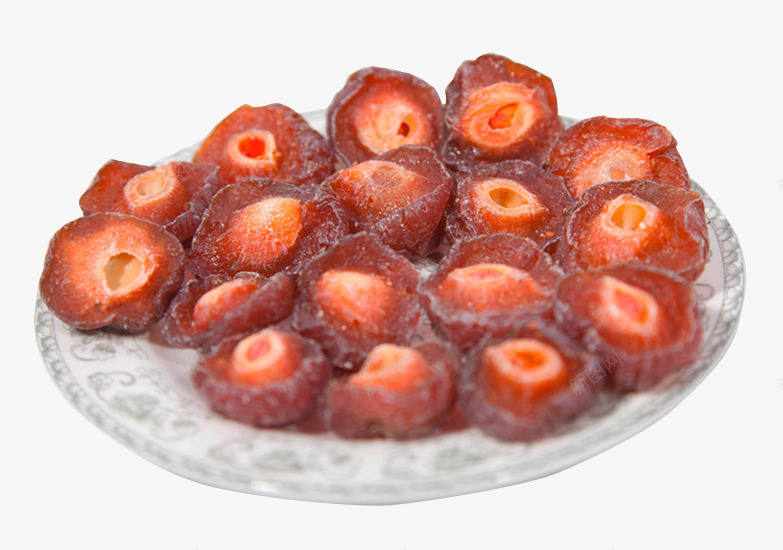 中国风印花瓷碟装的半边梅干png免抠素材_88icon https://88icon.com 中国风 半边梅 印花瓷碟 小吃零食 李子干 梅子肉 话梅干