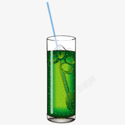 绿色水杯冰块吸管饮料素材