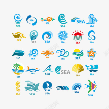 帆船海洋标签元素图标图标