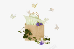 蝴蝶与牛皮纸购物袋素材