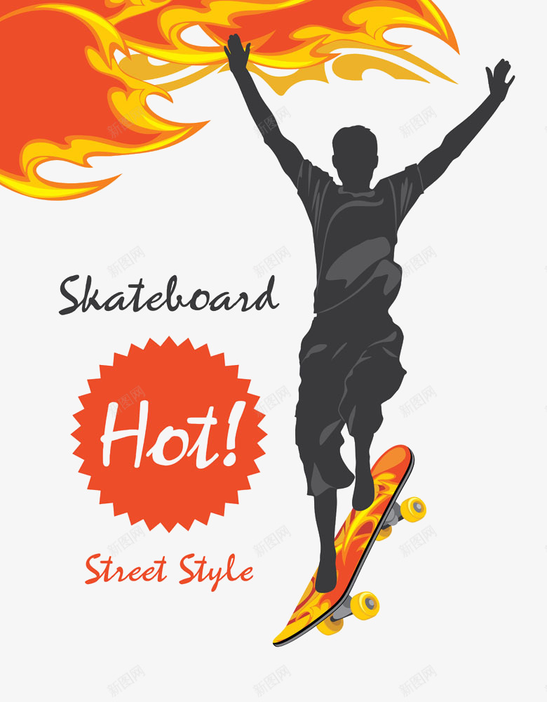 火焰与滑板运动员png免抠素材_88icon https://88icon.com 体育插画 滑板运动 火焰