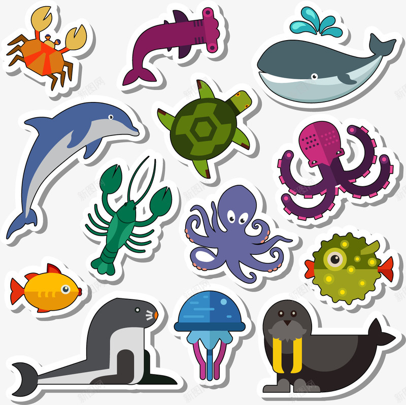 手绘卡通海洋生物png免抠素材_88icon https://88icon.com 卡通 可爱 手绘 海洋动物 海狮 海豚 海豹 海龟 章鱼 螃蟹 鲸鱼 龙虾