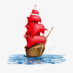 卡通红色帆船素材