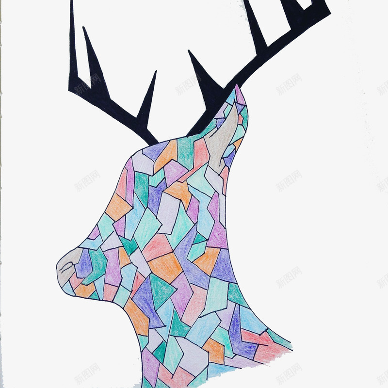彩色麋鹿头装饰图案图png免抠素材_88icon https://88icon.com 元素设计 动物 图案设计 彩色 格子色彩 麋鹿