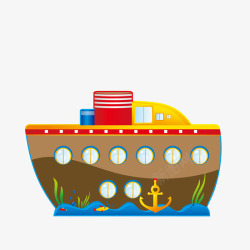 有一艘红棕色巨型轮船的扁平化海矢量图素材