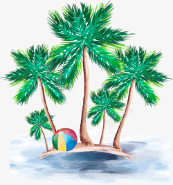 手绘水彩椰子树矢量图素材