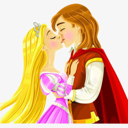 卡通王子和公主拥吻素材