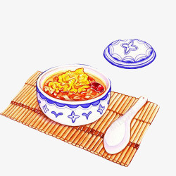 汤羹炖品西红柿鸡蛋汤手绘画片高清图片