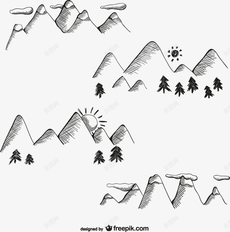 手绘图矢量图ai免抠素材_88icon https://88icon.com 山 手绘 插画 景观 松树 水墨 绘画 黑色 矢量图