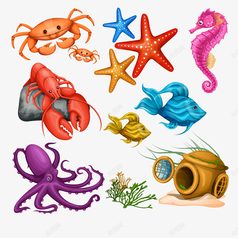 卡通海洋动物png免抠素材_88icon https://88icon.com 卡通 海底动物 海星 螃蟹 蟑鱼 龙虾