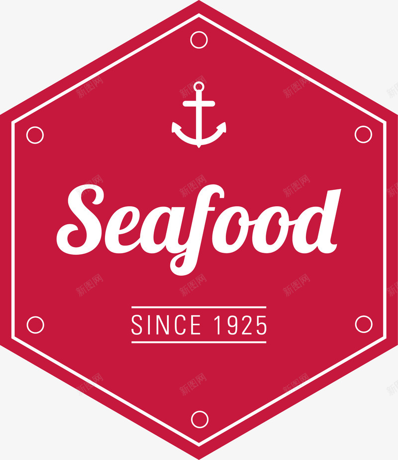 红色英文标签图案png免抠素材_88icon https://88icon.com Seafood 免抠PNG 六边形标签 大海 海洋产品 海鲜 简约 船錨