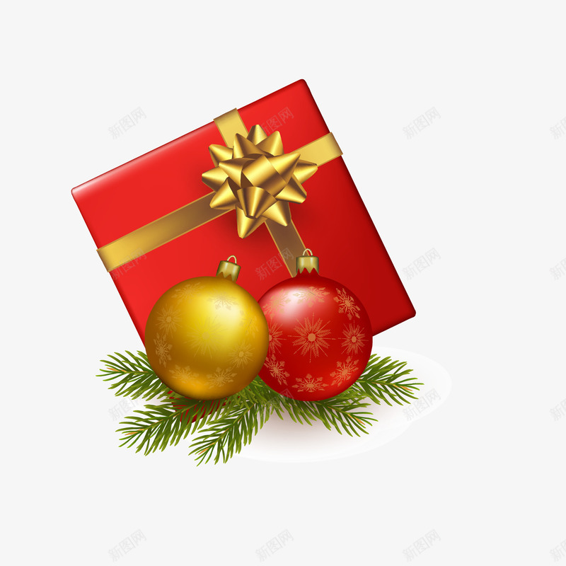圣诞节气氛装饰元素矢量图ai免抠素材_88icon https://88icon.com 圣诞节气氛装饰元素标签礼物盒彩球 矢量图