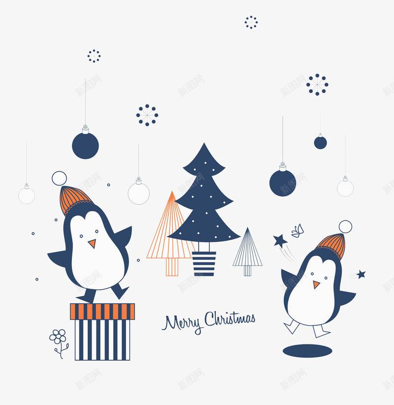 可爱企鹅png免抠素材_88icon https://88icon.com 可爱企鹅 圣诞快乐 手绘 条纹 松树 盒子 艺术字 花朵