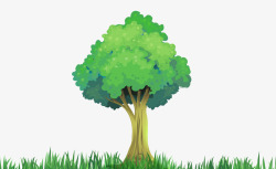 卡通手绘绿色大树小草素材