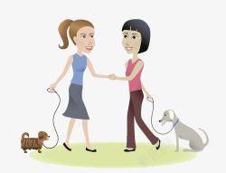 插图牵着狗的两个女孩相遇素材