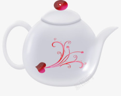 手绘桃心图案白瓷茶壶素材