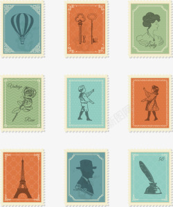 各种复古邮票样式矢量图素材