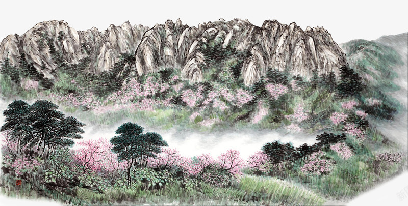 世外桃源景色png免抠素材_88icon https://88icon.com 山峰 手绘 树木