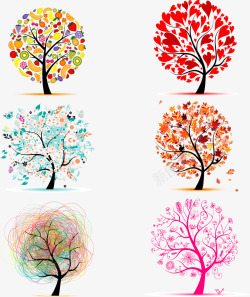 彩色卡通手绘树木装饰矢量图素材