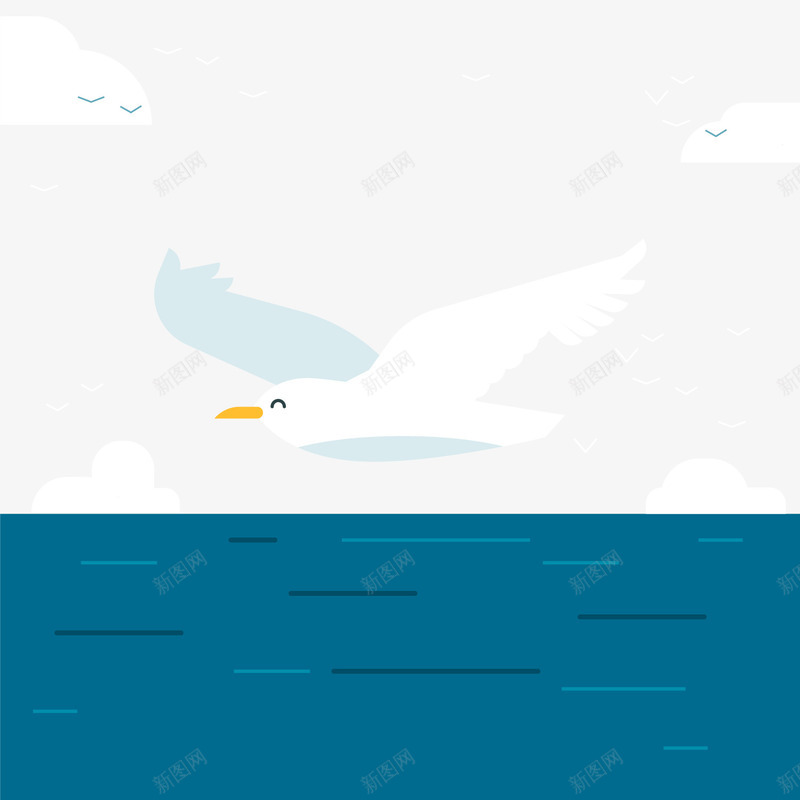 创意飞翔在海上的海鸥png免抠素材_88icon https://88icon.com 卡通海面 海鸥 白色 背景装饰 蓝色海面