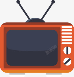 一个橙色老式电视机矢量图素材